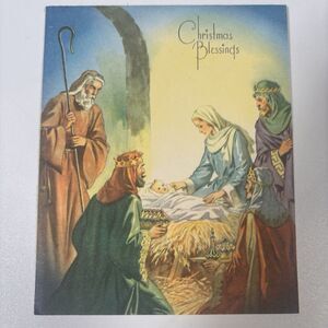 Vintage Nativity Christmas Card Wise Men Mary Joseph Baby Jesus Whitman 1950s
